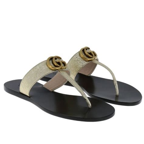 gucci gold sandals strap|Gucci gold sandals flat.